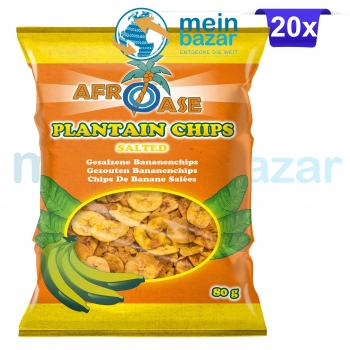 Afroase Plantain Koch Bananen Chips leicht gesalzen (Salted) Bananenchips - Hafif tuzlu Muz Chips 20x80 g