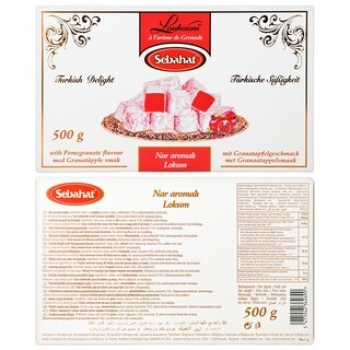 Sebahat Turkish Delight Lokum 5er Set mit Granatapfel, Rose, Natur, gemischte Nüsse und Pistazie 5 x 500 g