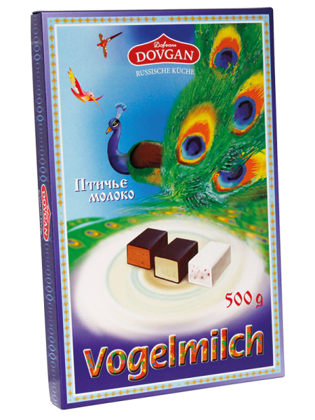 DOVGAN "Vogelmilch" Schaumzuckerware Kakao-, Vanille- und Himbeergeschmack 500 g