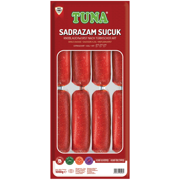 Sucuk Tuna Rinder Knoblauchwurst Türkisch - Sadrazam, 1000g - Extra Scharf Halal