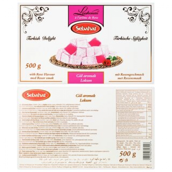 Sebahat Turkish Delight Lokum 5er Set mit Granatapfel, Rose, Natur, gemischte Nüsse und Pistazie 5 x 500 g