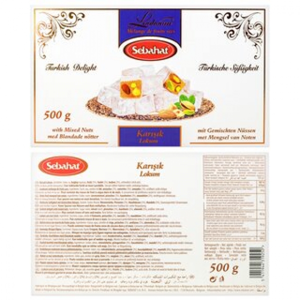Sebahat Turkish Delight Lokum 5er Set mit Granatapfel, Rose, Natur, gemischte Nüsse und Pistazie 5 x 500 g