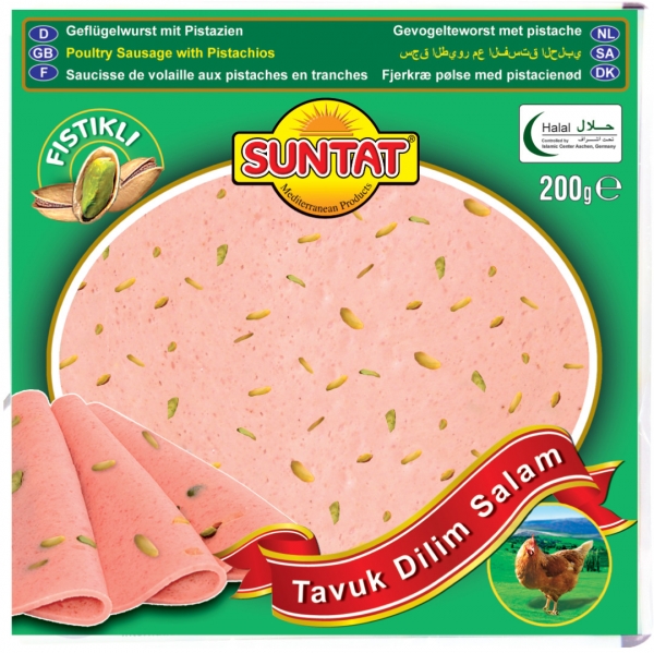 SUNTAT Geflügelwurst mit Pistazien - Tavuk Dilim Salam Fistikli 200 g
